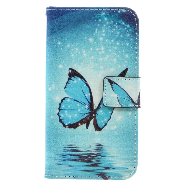 Pattern Printing Phone Case Leather Wallet for Samsung Galaxy A5 2017 - Blue Butterfly