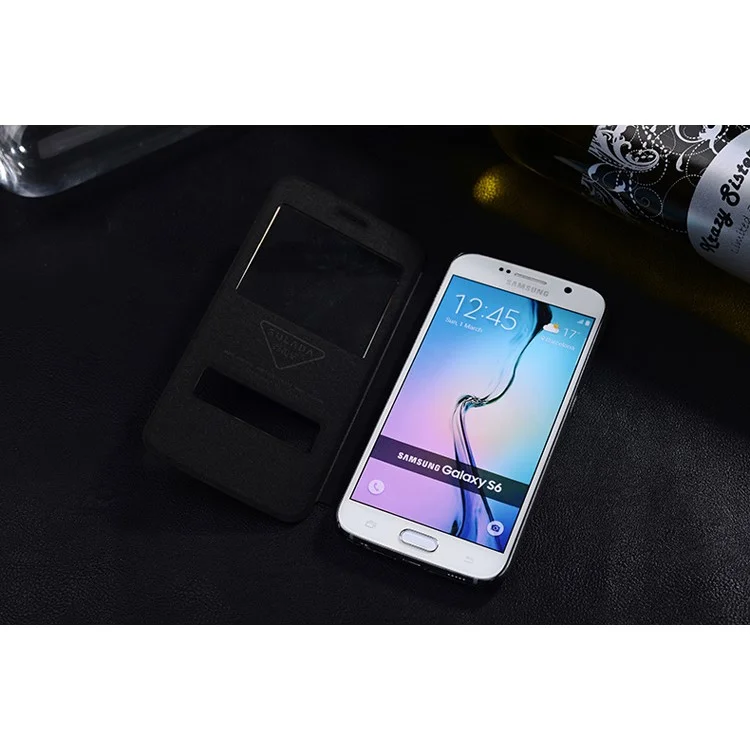 SULADA Dual Window View Leather Phone Case for Samsung Galaxy S6 G920 - Black