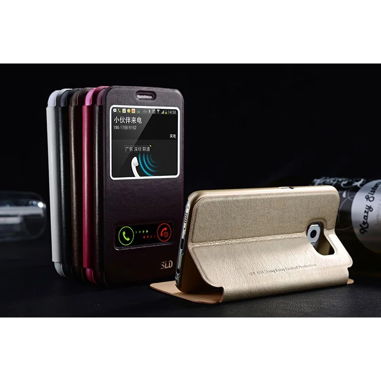 SULADA Dual Window View Leather Phone Case for Samsung Galaxy S6 G920 - Black