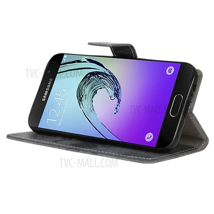 Caixa de Telefone de Carteira de Couro Retrô Para Samsung Galaxy A5 (2017), Stand Flip Flip Fold Protection Tampa - Cinza