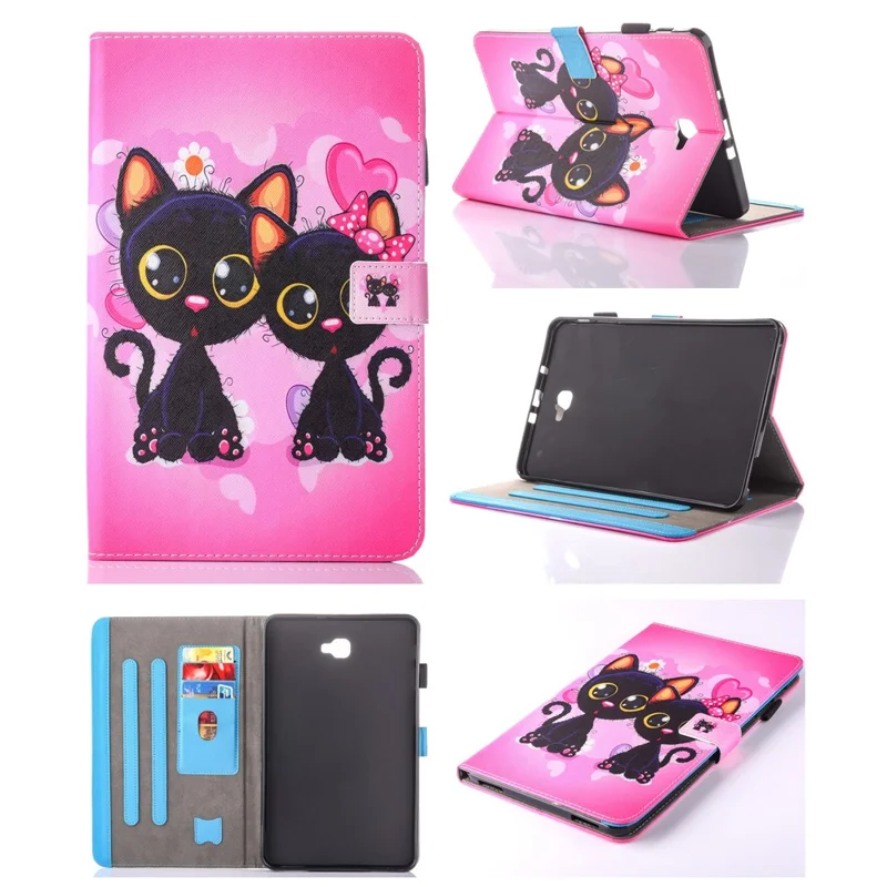 Para Samsung Galaxy Tab A 10.1 (2016) T580 T585 Tarjeta De Cuero Con Dibujos De Cuero T580 T585 - Dos Gatos Encantadores