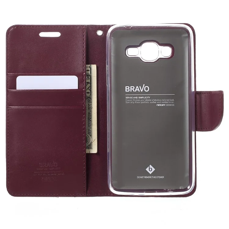 MERCURY GOOSPERY Bravo Diary Wallet Leather Mobile Case for Samsung Galaxy J2 Prime / Prime (2016) - Wine Red