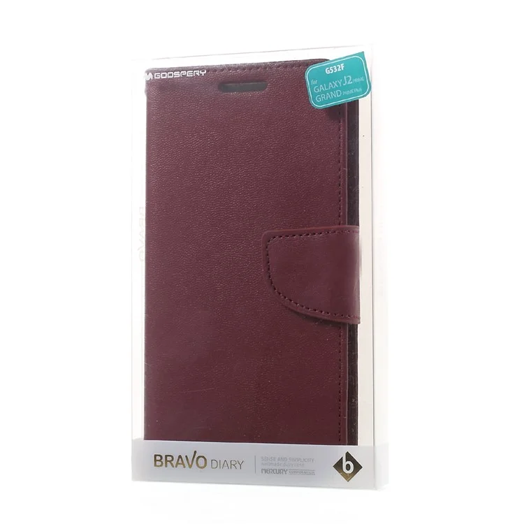MERCURY GOOSPERY Bravo Diary Wallet Leather Mobile Case for Samsung Galaxy J2 Prime / Prime (2016) - Wine Red