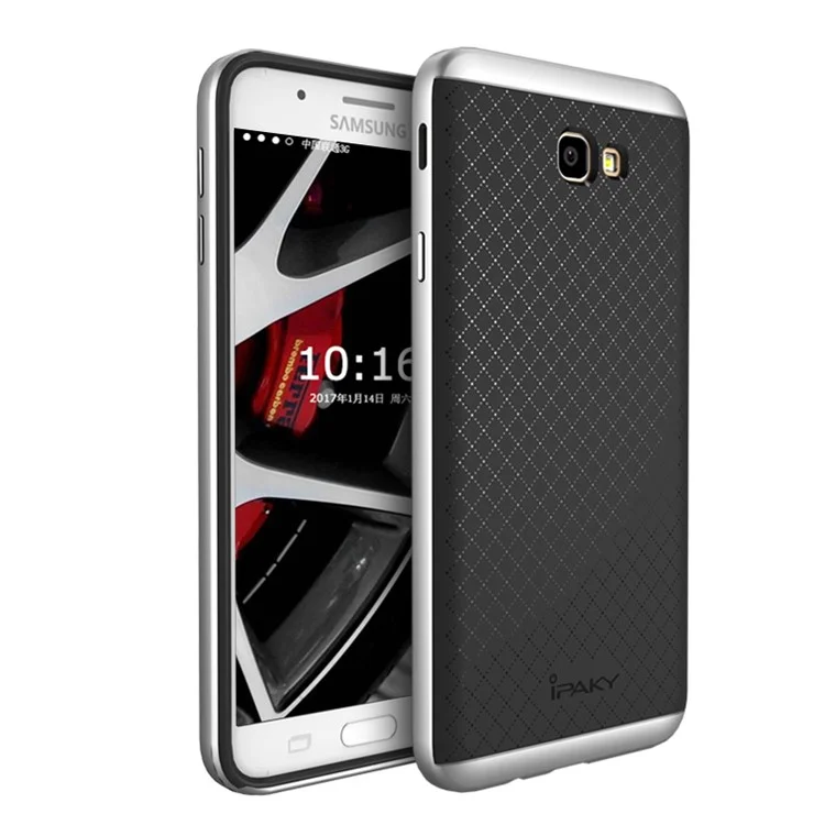 IPAKY PC Frame + TPU Hybrid Cell Phone Case for Samsung Galaxy J5 Prime / On5 2016 - Silver