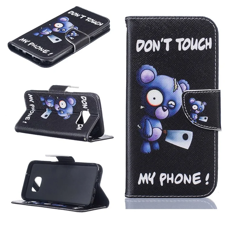For Samsung S7 Edge G935 Patterned Magnetic Leather Wallet Case - Bear and Do Not Touch My Phone