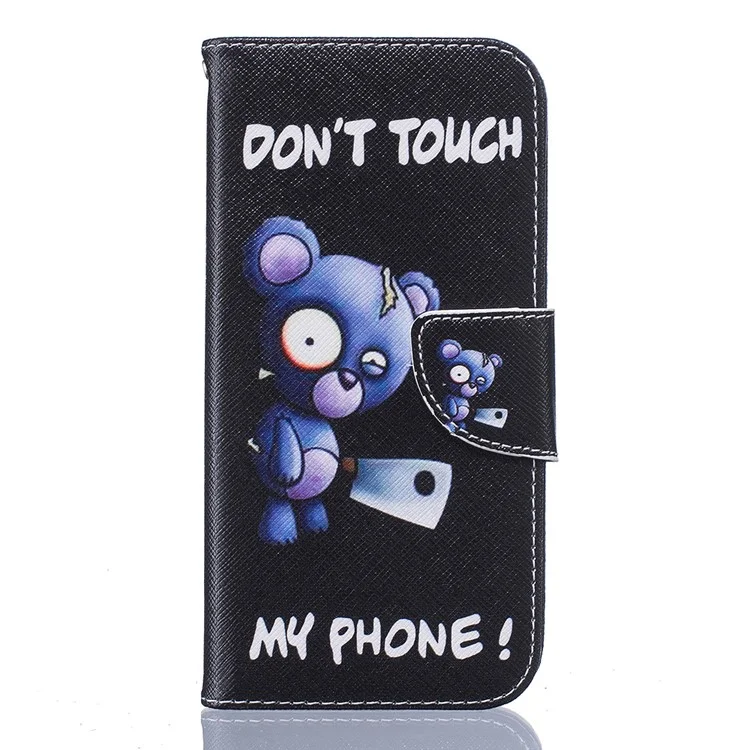 For Samsung S7 Edge G935 Patterned Magnetic Leather Wallet Case - Bear and Do Not Touch My Phone
