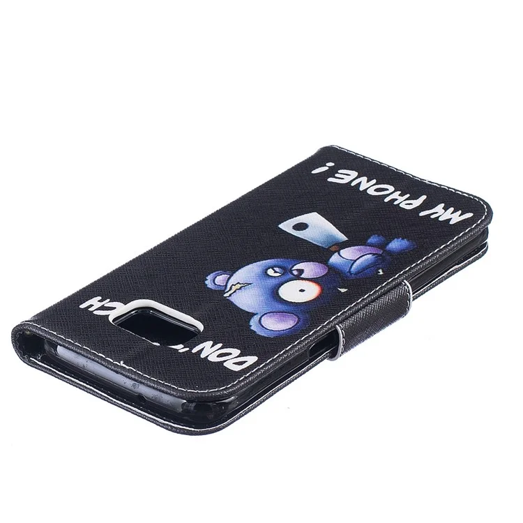 For Samsung S7 Edge G935 Patterned Magnetic Leather Wallet Case - Bear and Do Not Touch My Phone