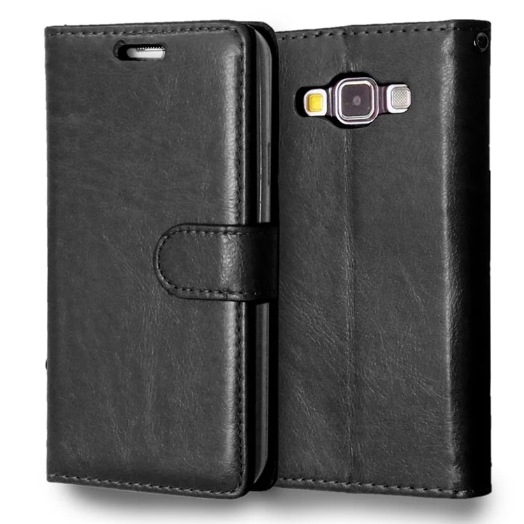 Crazy Horse Leather Wallet Case for Samsung Galaxy A3 SM-A300F - Black
