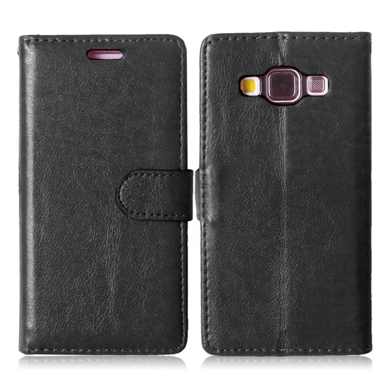 Crazy Horse Leather Wallet Case for Samsung Galaxy A3 SM-A300F - Black