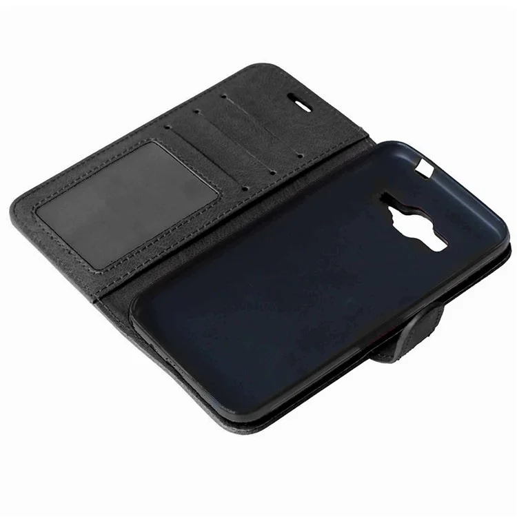 Solid Color Wallet Leather Phone Stand Case for Samsung Galaxy J3 (2016) / J3 - Black