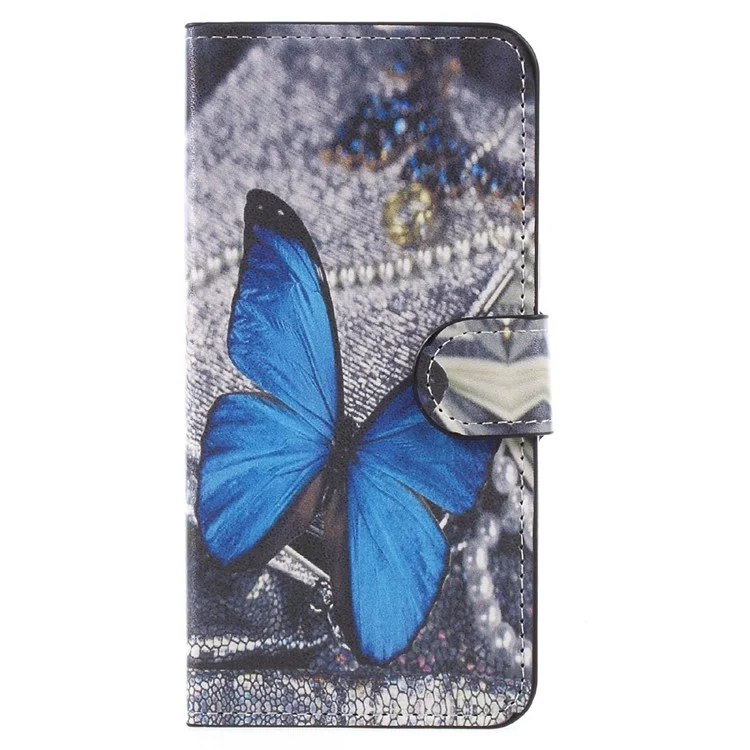 Patterned Leather Wallet Stand Cover for Samsung Galaxy J2 Prime / Grand Prime Plus - Blue Butterfly