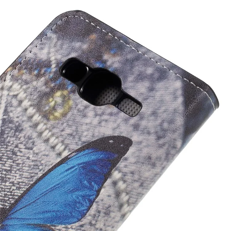 Patterned Leather Wallet Stand Cover for Samsung Galaxy J2 Prime / Grand Prime Plus - Blue Butterfly