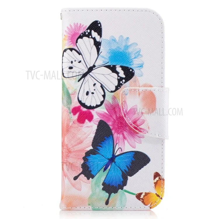 Patterned Leather Wallet Cover Protector for Samsung Galaxy A3 (2017) - Colorized Flowers and Butterflies