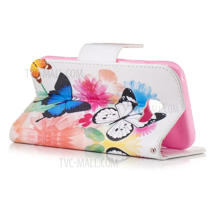 Patterned Leather Wallet Cover Protector for Samsung Galaxy A3 (2017) - Colorized Flowers and Butterflies