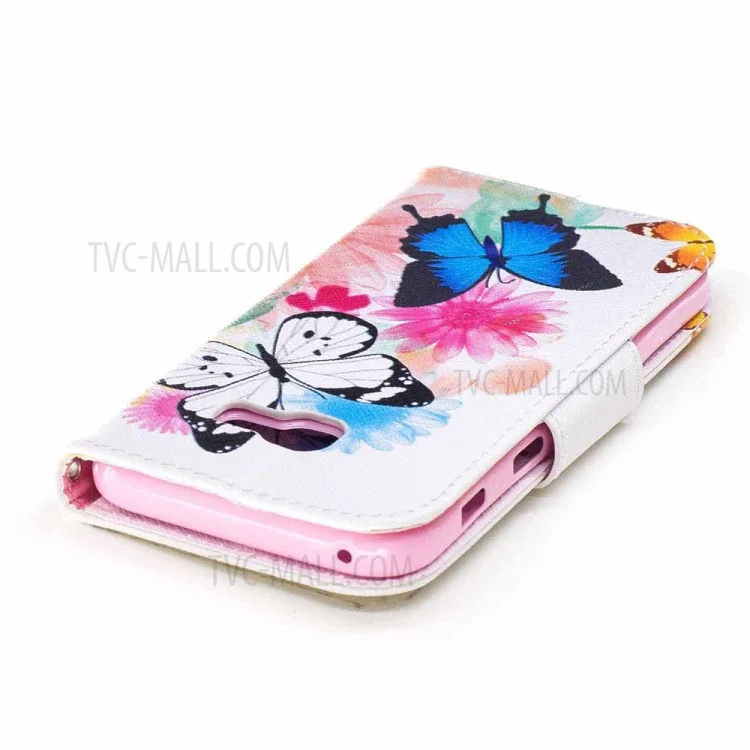 Patterned Leather Wallet Cover Protector for Samsung Galaxy A3 (2017) - Colorized Flowers and Butterflies