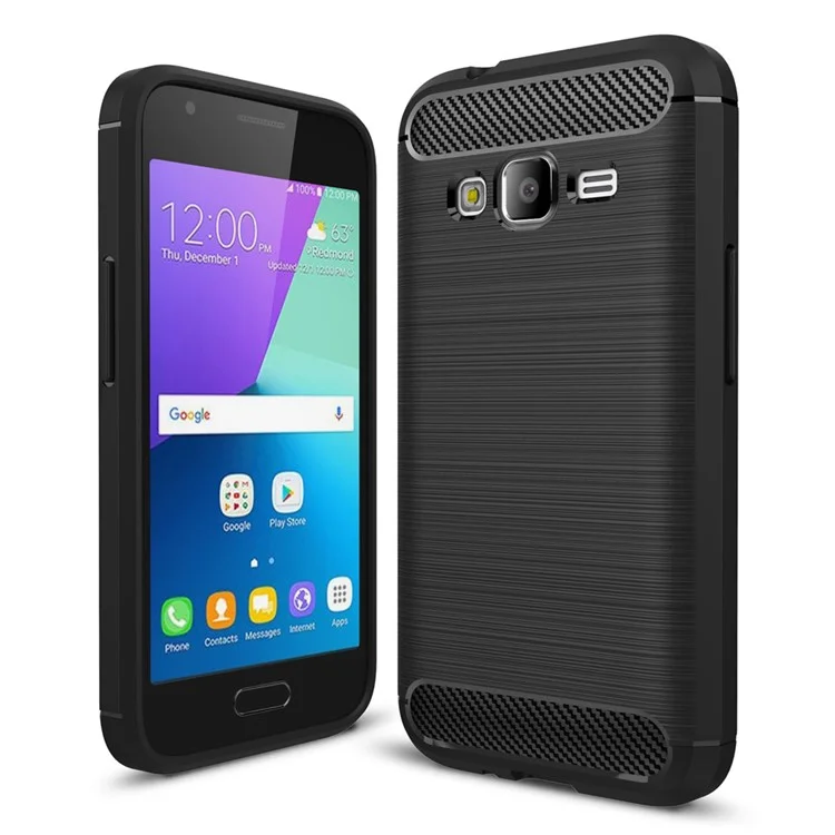 Carbon Fibre Brushed TPU Shell for Samsung Galaxy J1 mini prime - Black