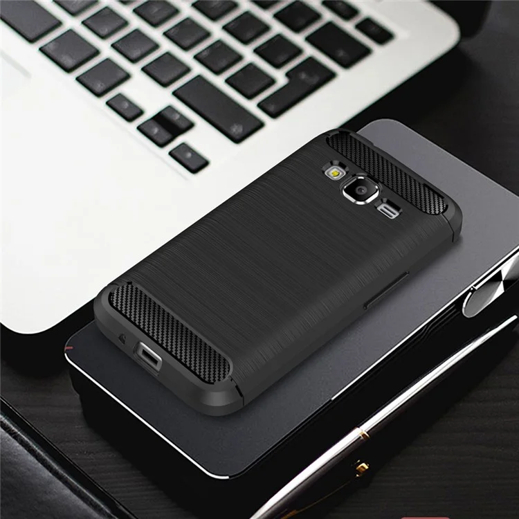Carbon Fibre Brushed TPU Shell for Samsung Galaxy J1 mini prime - Black