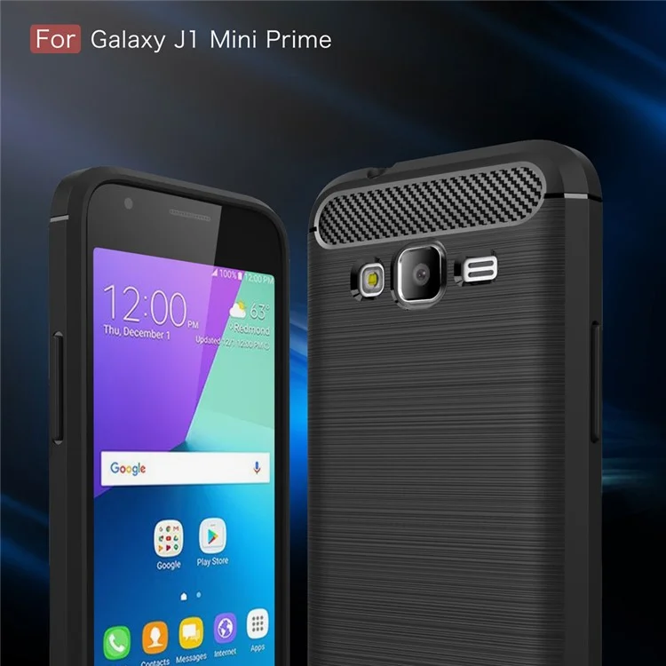 Carbon Fibre Brushed TPU Shell for Samsung Galaxy J1 mini prime - Black