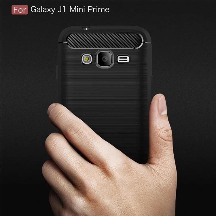 Carbon Fibre Brushed TPU Shell for Samsung Galaxy J1 mini prime - Black