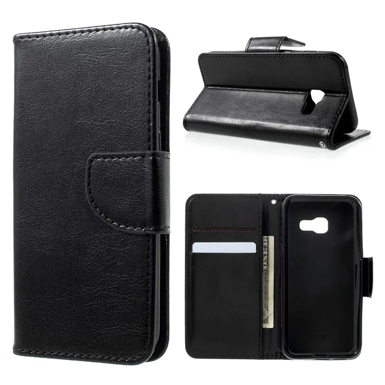 For Samsung Galaxy A5 (2017) Crazy Horse PU Leather Wallet Case Stand - Black