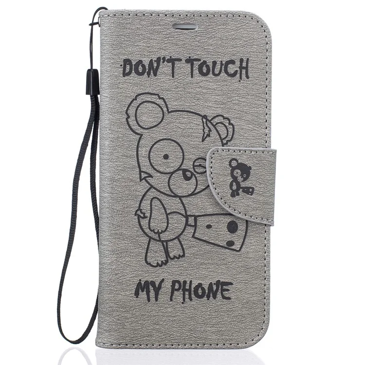 For Samsung Galaxy S7 edge G935 Imprinted Bear Leather Wallet Case - Grey