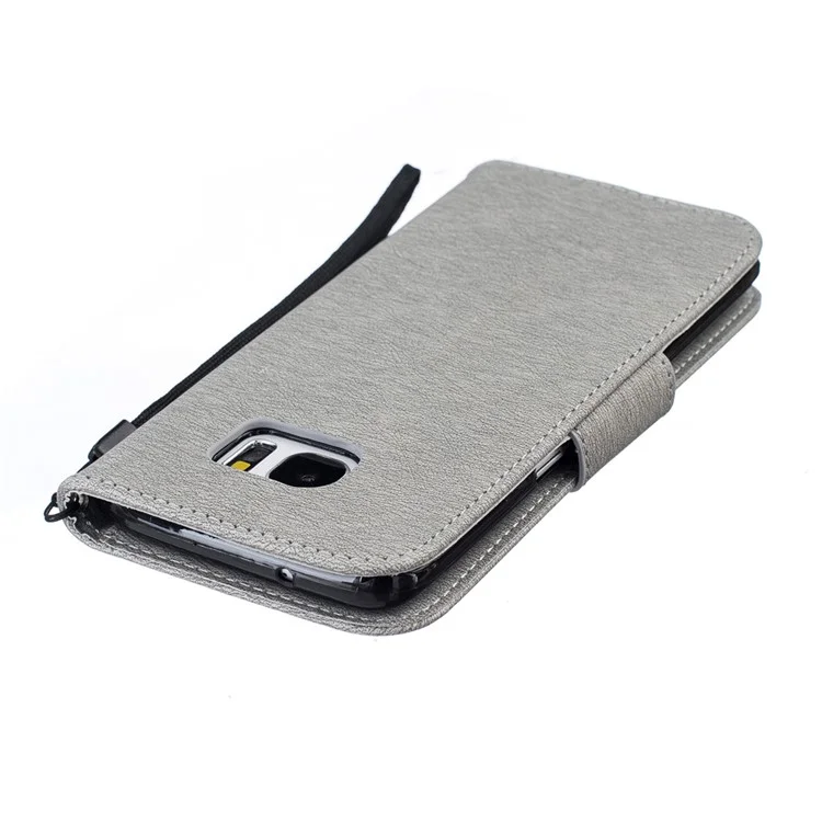 For Samsung Galaxy S7 edge G935 Imprinted Bear Leather Wallet Case - Grey