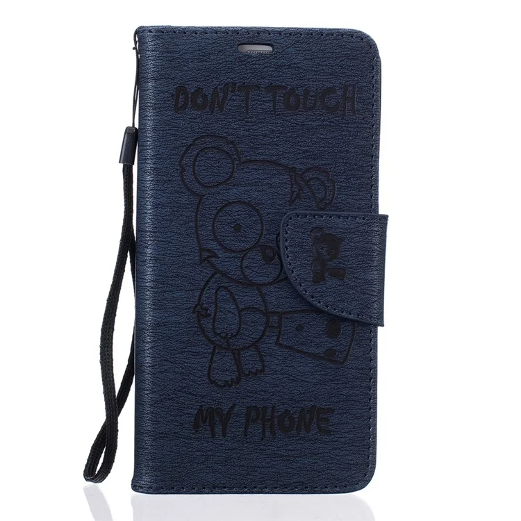 For Samsung A5 SM-A510F (2016) Imprinted Bear Leather Wallet Magnetic Stand Cover - Dark Blue
