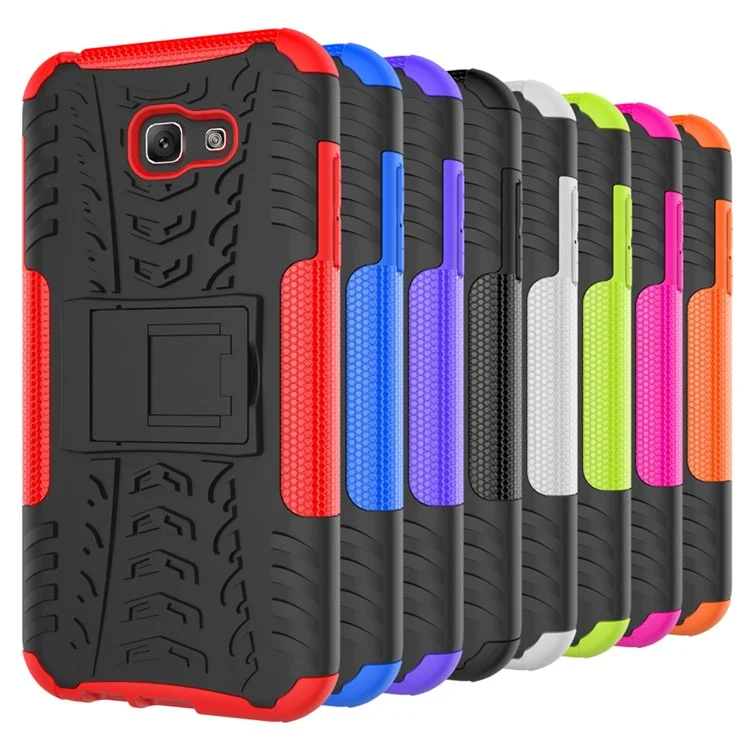 For Samsung Galaxy A7 (2017) A720 Kickstand PC TPU Hybrid Case Tyre Pattern - Black