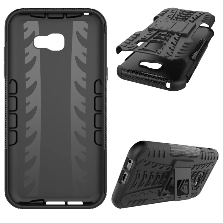 For Samsung Galaxy A7 (2017) A720 Kickstand PC TPU Hybrid Case Tyre Pattern - Black