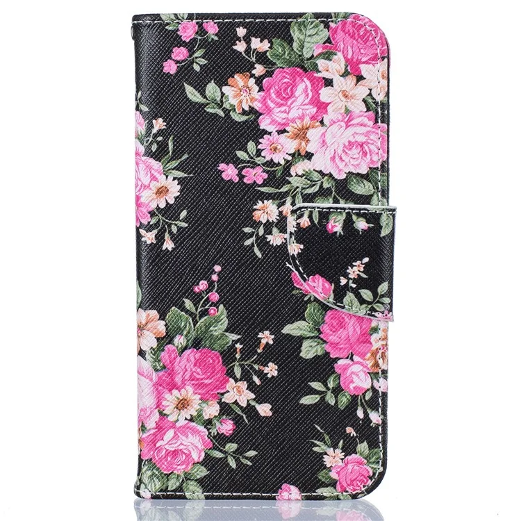For Samsung Galaxy J5 (2016) SM-J510 Patterned Flip Leather Wallet Case - Blooming Peony Flowers