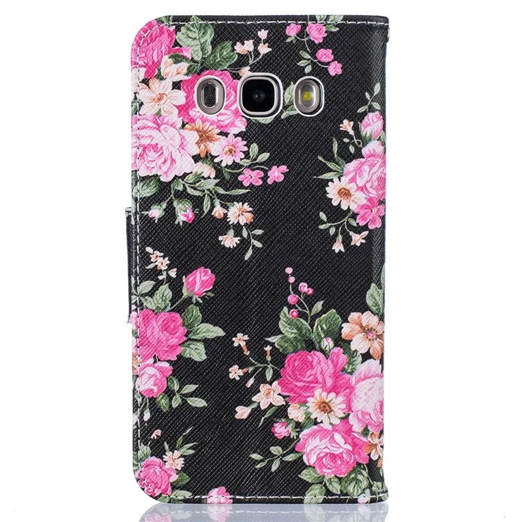 For Samsung Galaxy J5 (2016) SM-J510 Patterned Flip Leather Wallet Case - Blooming Peony Flowers