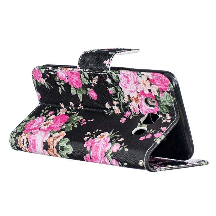 For Samsung Galaxy J5 (2016) SM-J510 Patterned Flip Leather Wallet Case - Blooming Peony Flowers