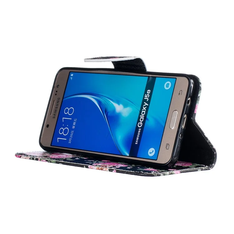 For Samsung Galaxy J5 (2016) SM-J510 Patterned Flip Leather Wallet Case - Blooming Peony Flowers