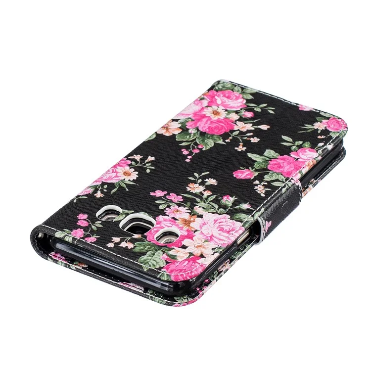 For Samsung Galaxy J5 (2016) SM-J510 Patterned Flip Leather Wallet Case - Blooming Peony Flowers