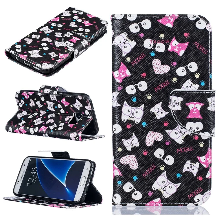 Pattern Printing Leather Wallet Cover for Samsung Galaxy S7 SM-G930 - Cartoon Pattern