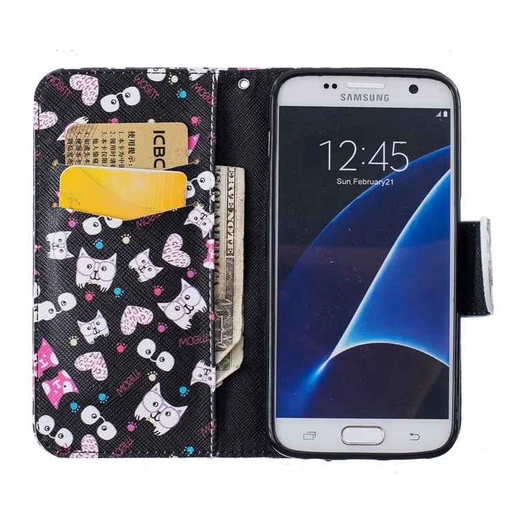 Pattern Printing Leather Wallet Cover for Samsung Galaxy S7 SM-G930 - Cartoon Pattern