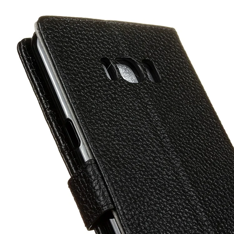 For Samsung Galaxy S8 Genuine Leather Wallet Phone Case Litchi Grain - Black