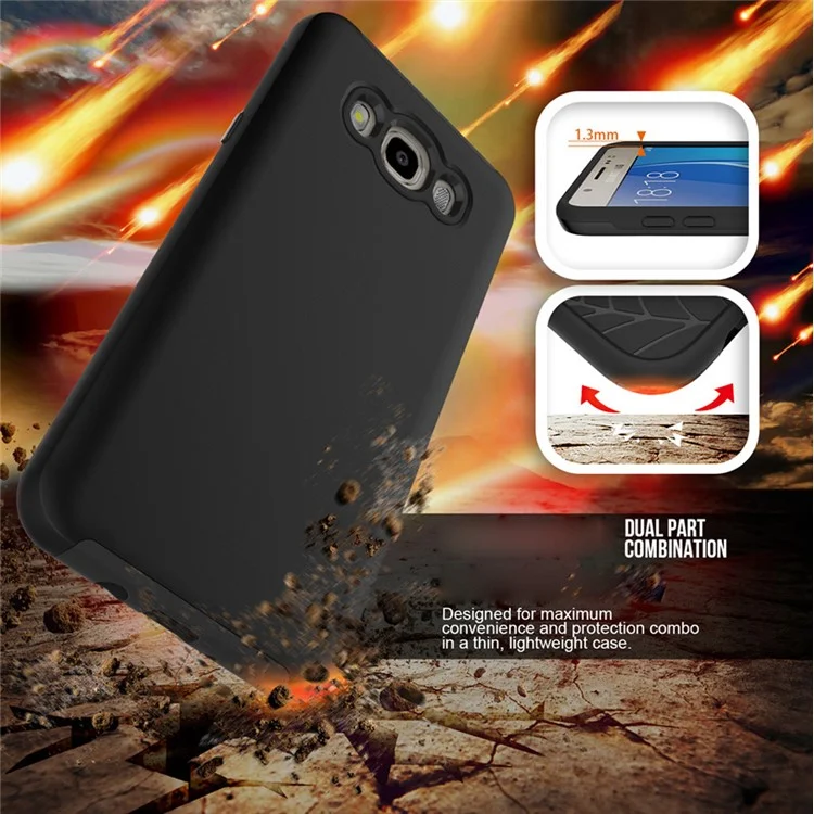 2-in-1 Brushed PC + TPU Shockproof Phone Case for Samsung Galaxy J7 (2016) J710 - Black