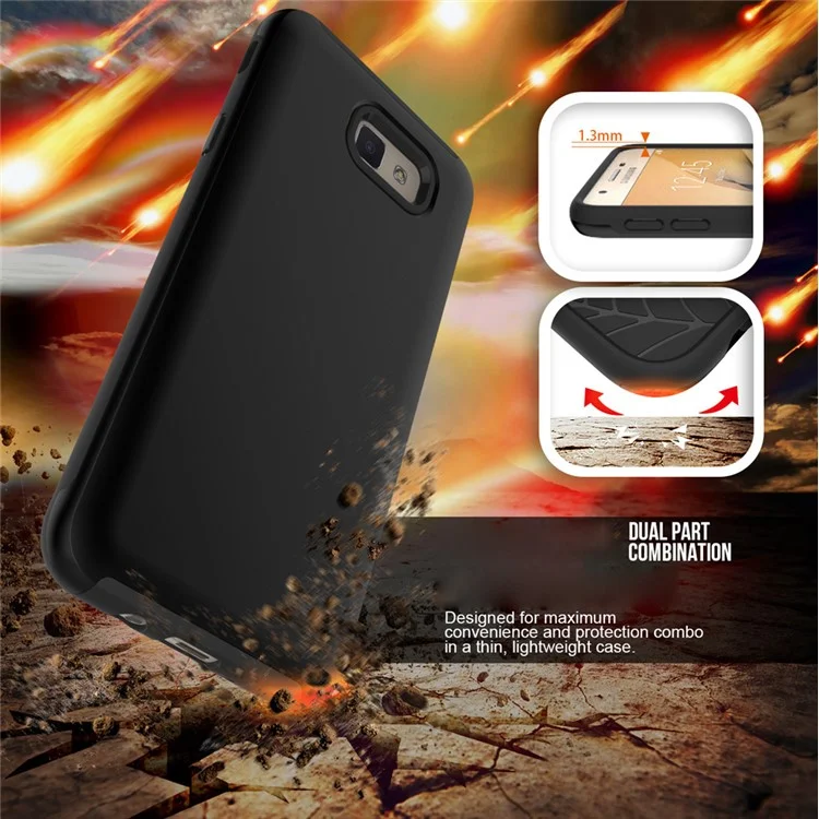 2-in-1 Brushed PC + TPU Shockproof Phone Case for Samsung Galaxy J5 Prime/On5 2016 - Black