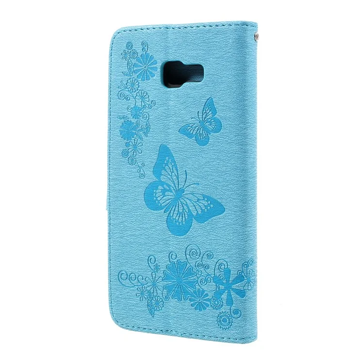 For Samsung Galaxy A3 (2017) Wallet Leather Case with Imprinted Butterfly Flowers - Blue