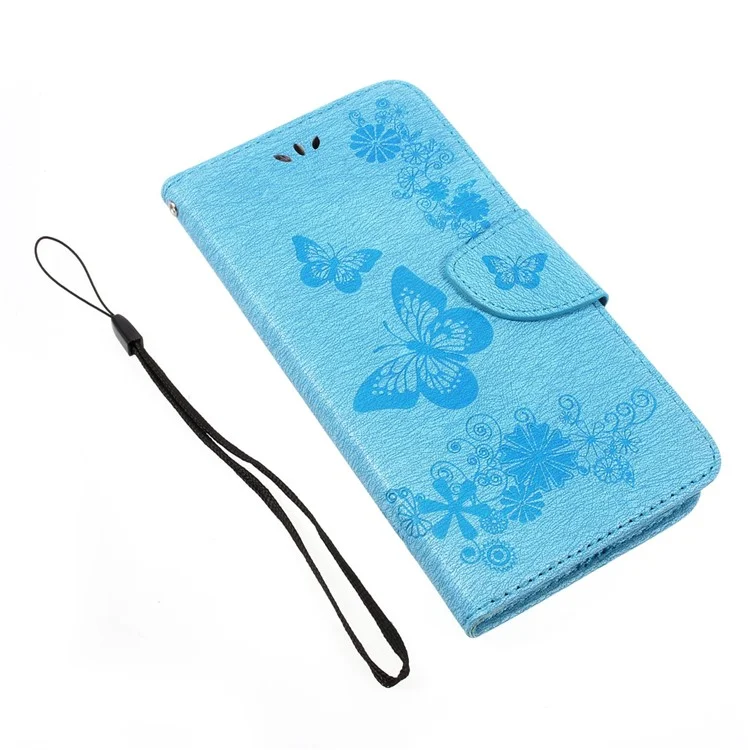 Pour Samsung Galaxy A3 (2017) Case de Cuir de Portefeuille Avec Des Fleurs de Papillon Imprimées - Bleu