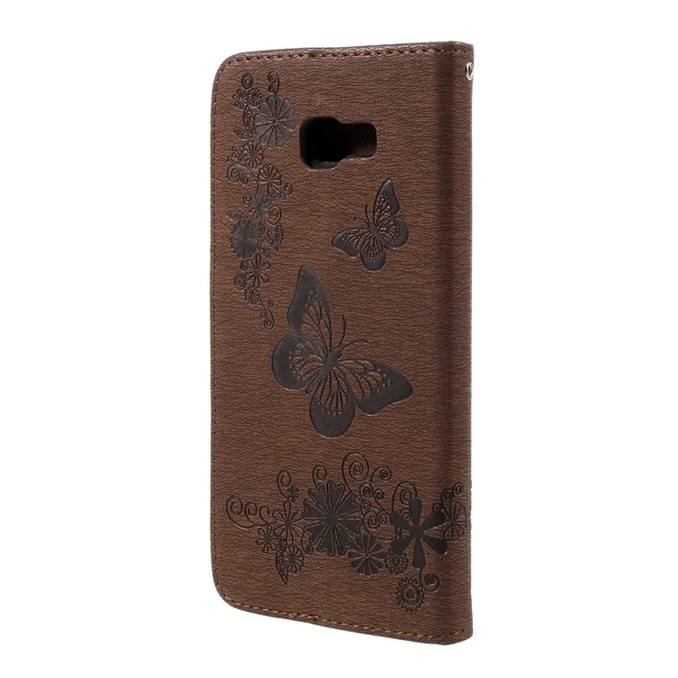 Para Samsung Galaxy A3 (2017) Funda de Piel Tipo Cartera con Mariposas y Flores Estampadas - Marrón