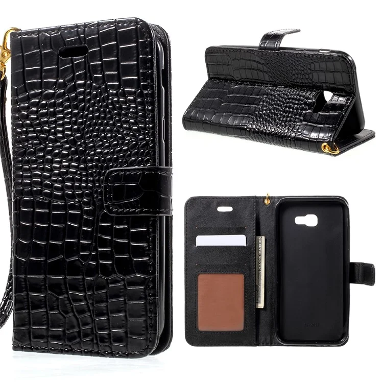 Crocodile Texture Leather Case with Wrist Strap for Samsung Galaxy A5 (2017) SM-A520F - Black