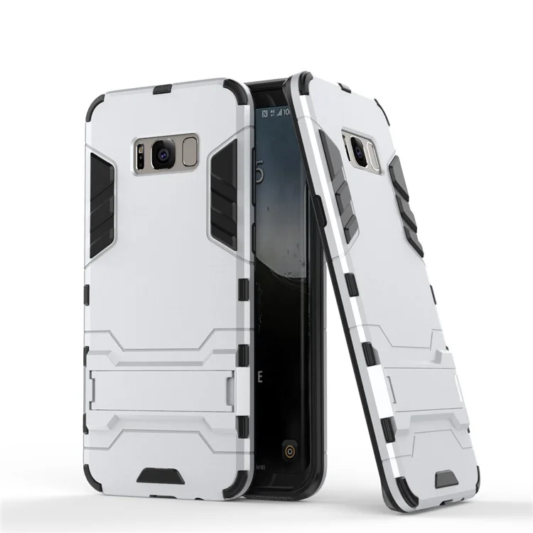 PC + TPU Hybrid Cell Phone Case with Kickstand for Samsung Galaxy S8 - Silver