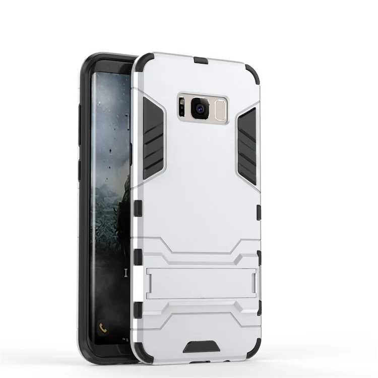 PC + TPU Hybrid Cell Phone Case with Kickstand for Samsung Galaxy S8 - Silver