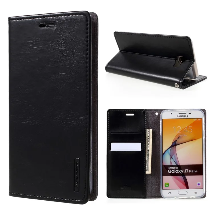 MERCURY GOOSPERY Blue Moon Leather Case Wallet for Samsung Galaxy J7 Prime/On7 2016 - Black
