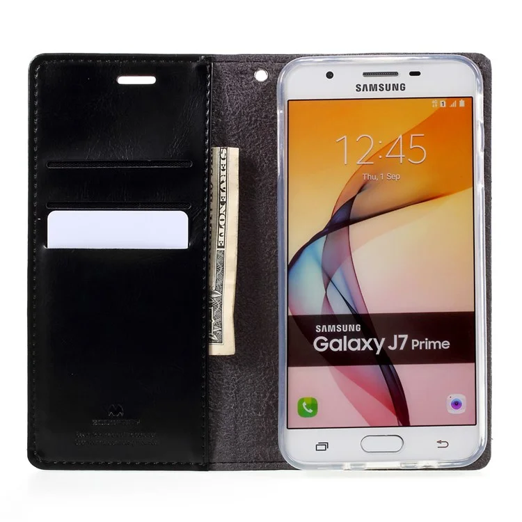 MERCURY GOOSPERY Blue Moon Leather Case Wallet for Samsung Galaxy J7 Prime/On7 2016 - Black