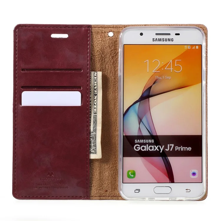 MERCURY GOOSPERY Blue Moon Leather Cover for Samsung Galaxy J7 Prime/On7 2016 - Wine Red