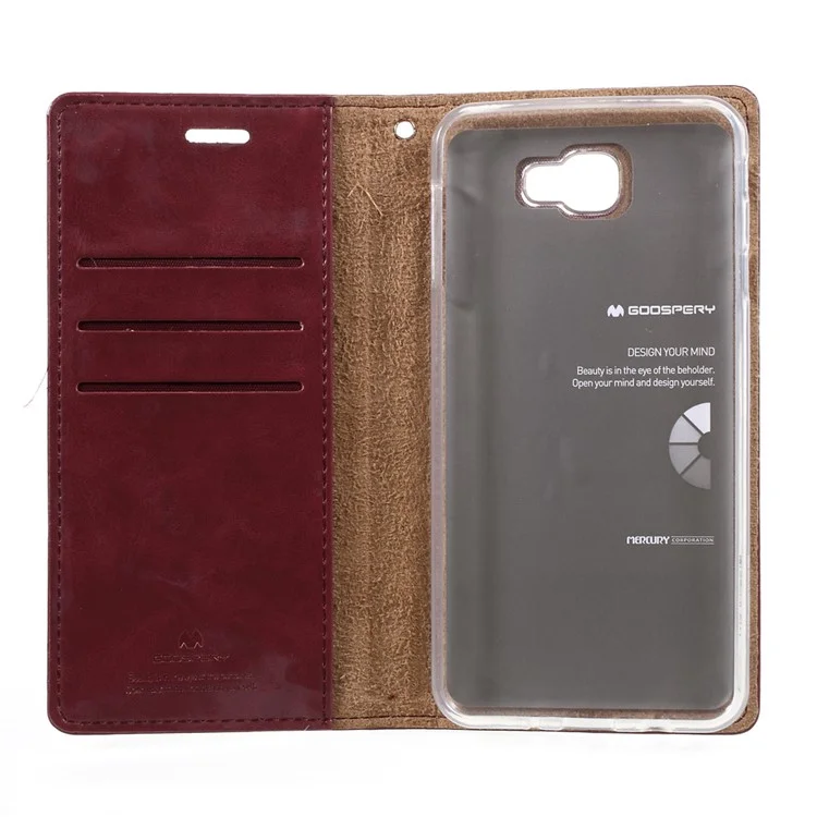 MERCURY GOOSPERY Blue Moon Leather Cover for Samsung Galaxy J7 Prime/On7 2016 - Wine Red