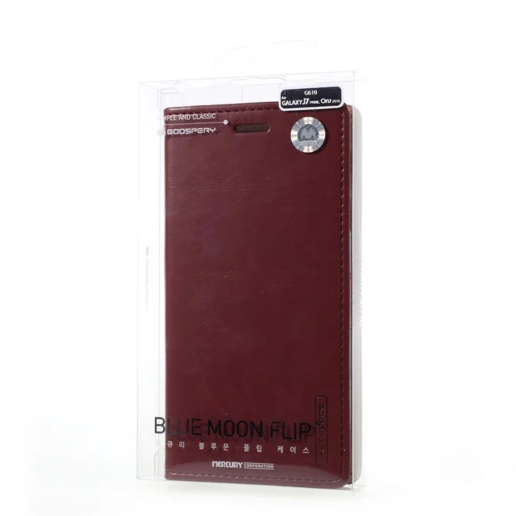 MERCURY GOOSPERY Blue Moon Leather Cover for Samsung Galaxy J7 Prime/On7 2016 - Wine Red